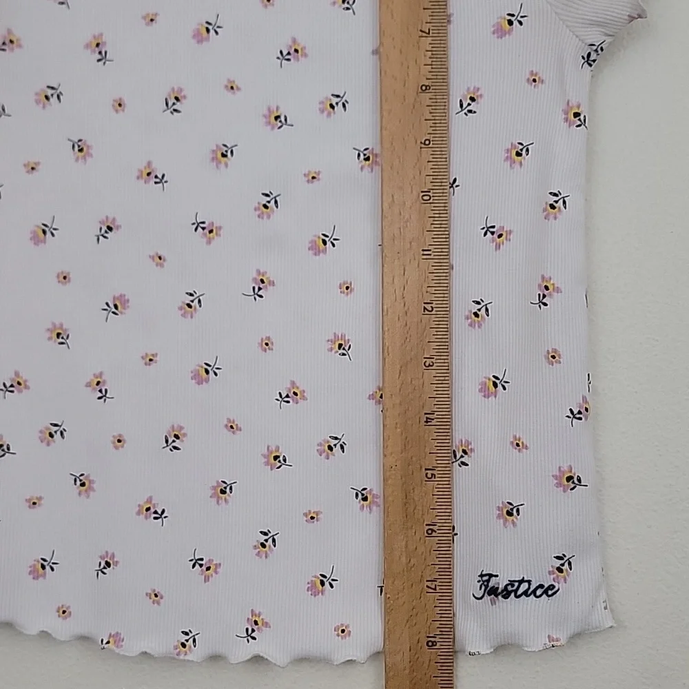 Justice White Floral Print Short Sleeve Top Girls 12